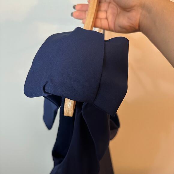 NWOT IEENA for Mac Duggal BOW ONE SHOULDER NAVY BLUE A-LINE FORMAL GOWN SZ 16 - Picture 9 of 12